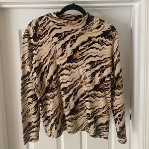 Mock Neck Abstract Marble Long-sleeve Top